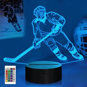 3d Hockey Sur Glace Veilleuse Illusion Lampe De Bureau Led Lampe Table 16 Couleur Changeante Capteur Tactile T&eacute;l&eacute;commande Avec C&acirc;ble Usb Pour Chambre Enfants Cadeau D'anniversaire D&eacute;coration - Neuf