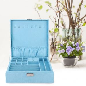 Hjlian Boite De Rangement Portable A Double Couche Pour Bijoux, Grande Capacite, Presentoir (Bleu) - Neuf