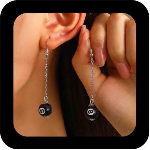 Kal-Boucles D'oreilles Boho 8 Boules Boucles D'oreilles 3d 8 Boules Pendantes Boucles D'oreilles Argent Noir Boucles D'oreilles Billard Rond Bijoux Pour Femmes - Neuf