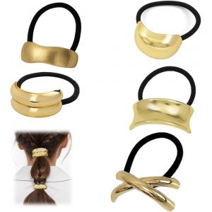 Gjhgf-Lot De 5 Élastiques En Métal, Bijoux Cheveux Doré, Chouchou Doré, Accessoires Cheveux Femme, Élastique Cheveux Femme, Accessoire Cheveux Doré, Pour Queues De Cheval, Cheveux Épais (Doré) - Neuf