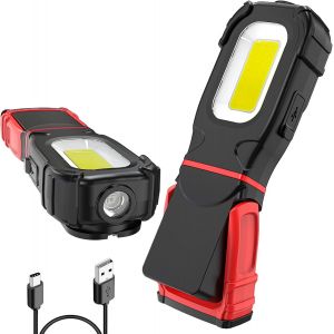 Lampe De Travail Led Rotative &Agrave; 360&deg; 3 Modes D'&Eacute;clairage Lampe D'Atelier Led Avec Pied Magn&eacute;tique Et Crochet, Lampes D'Inspection Cob Pour R&eacute;paration, Garage, Camping - Neuf