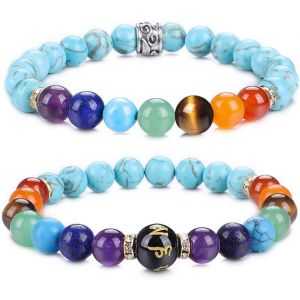 Bracelets Chakras Pour Femme - Yoga 7 Cristaux De Chakra - Bracelet En Pierre Pr&eacute;cieuse - Bracelets De M&eacute;ditation D'&eacute;nergie En Cristal De 8 Mm, 18.5 Centimeters, Pierre - Neuf