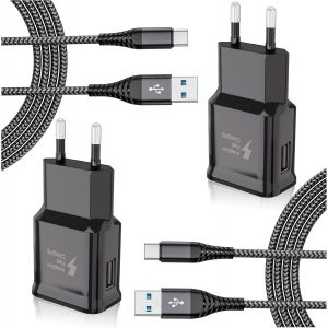 JGD-2-Pack Chargeur Type C Charge Rapide pour Samsung Galaxy S8 S9 S10 S20 S21 S22 S23 A13 A14 A15 A23 A25 A33 A34 A40 A53 A54 A55 M55 M34, Adaptateur Secteur avec 2M Nylon Tress&eacute; C&acirc;ble USB C vers US - Neuf