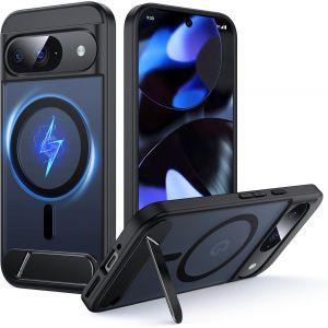 LORANKA-Coque pour Google Pixel 9/9 Pro avec MagSafe [B&eacute;quille R&eacute;glable][Charge en Position Debout][Militaire Antichoc] Pare-Chocs en Silicone Souple Mat Translucide pour Pixel 9/9 Pro Mince,Noir - Neuf