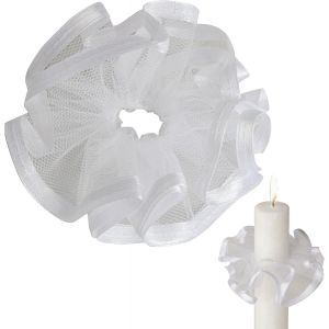 Kalanka-® Anti-Gouttes Avec Bord En Satin Pour Bougies De 3 À 5 Cm De Diamètre - Tulle Blanc - Bougeoir Comme Protection Anti-Goutte Pour Bougies De Communion, De Baptême, De Mariage - Manchon En Tul - Neuf