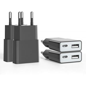 Eryi-Prise Pour Câble De Charge Usb, 5v 1a 2port Usb C+ A Prise Secteur Chargeur, 5w Prise De Charge, Adaptateur De Prise Adaptateur Pour Iphone, Galaxy, Xiaomi,Huawei (Epaisseur 1.45cm/3paquet) - Neuf
