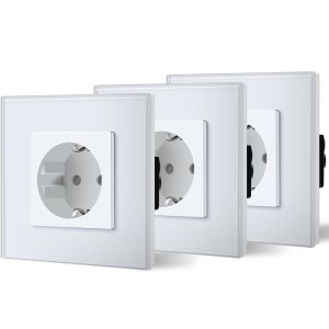 Schuko Interrupteur d'éclairage, prise, encastré, 1 compartiments, 1 voie, prise 3-en-1, puissance de charge USB 2,1 A, adaptateur de type C, station de charge, rallonge en verre, 157 mm, gris - Neuf