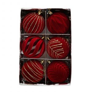 6Pcs Arbre de No&euml;l Suspendus Pendentifs en Flocage Velours Babioles pour les Vacances de la D&eacute;coration d'Int&eacute;rieur et d'Ext&eacute;rieur d'Ornement Date rouge - Neuf