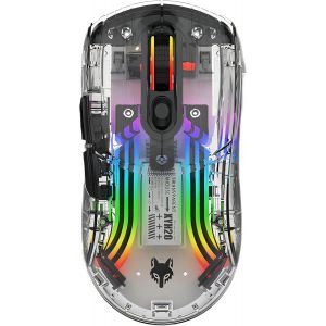 Souris sans fil transparente, souris de jeu rechargeable avec r&eacute;tro&eacute;clairage RGB color&eacute;, 5 niveaux de DPI, clic silencieux et confortable pour PC ordinateur portable et jeux d'aventure (noir) - Neuf