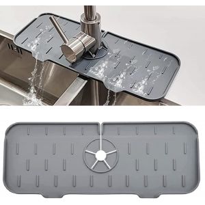 Coussinet De Robinet En Silicone, Protection Anti-&Eacute;claboussures 37 X 13,3 Cm, Protection Anti-&Eacute;claboussures Pour Robinet D'&eacute;vier De Cuisine, Pliable (Gris) - Neuf
