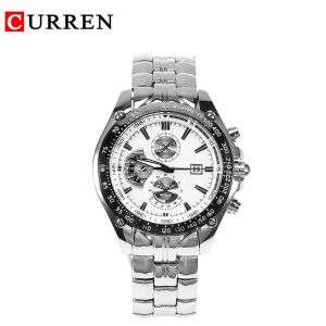 Montre-Bracelet A Quartz Analogique Curren Pour Homme, Bracelet Rond En Alliage, Blanc - Neuf
