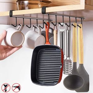 Lot De 2 Crochets Pour Tasses, Crochets Sous Armoire, Support Pour Tasses À Café Sans Perçage, Crochets De Rangement Pour Tasses, Ustensiles De Cuisine, Cravates, Ceintures, Écharpes Et Clés (Noir) - Neuf