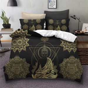 R&iquest;&iquest;Tro Myst&iquest;&iquest;Rieux Oriental Bouddha Statue Housse De Couette Bouddhisme Culture Zen Cr&iquest;&iquest;Atif Noir D'or Imprim&iquest;&iquest;E Parure De Lit Convient Pour Chambre Quatre Saisons (Bouddha#, Xcm) - Neuf