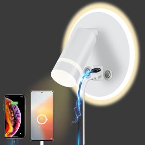 Ulteronixshop-Lampe De Lecture Murale Led Applique Tactile 3 Temp&eacute;rature De Couleur 12w Port De Charge Usb 350 &deg; Lit Pivotant Lampe De Lecture Salon Chambre &Agrave; Coucher (Rond Blanc) - Neuf
