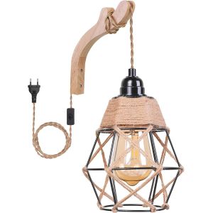 Subzonal-Applique Murale Int&eacute;rieur Vintage, Lampe Murale Boho Avec Interrupteur Et C&acirc;ble De Charge De 2.8 M, Lampe R&eacute;tro Industrielle E27 Pour Chambre Escalier Couloir Lampe De Chevet (Sans Ampoule) - Neuf