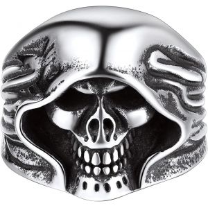 Kahfl-Bague Tête De Mort Homme,Chevalière Crâne Acier Inoxydable Taille 54-71.5,Bijoux Anneau Gothique Biker Vintage Punk,Cadeau Pour Fan De Rock Garçons Ados - Neuf