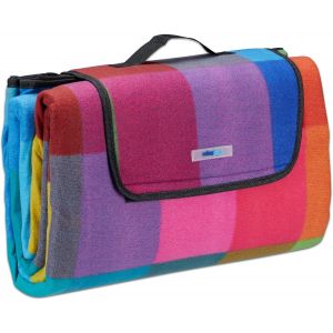 Ulteronixshop-Couverture Pique-Nique XXL, 200x200 cm, Tapis de Plage Polaire, imperm&eacute;able, avec poign&eacute;e, Carreaux color&eacute;s - Neuf