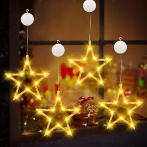 KAL-Led Lumières De Ventouse De Noël,4 Pièces Guirlande De Noël Étoile,Rideau Lumineux Étoiles,Lumières Fenêtre Décorative De Noël,Led Lumières De Fenêtre De Noël,Pour Intérieur De Noël,Fêtewe - Neuf
