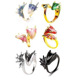 Kahfl-Xhbts Lot De 6 Bagues Réglables En Émail Brillant Motif Dragon Fait À La Main Bijoux Gothiques Bijoux Cadeau Résine Sans Pierre Précieuse,Résine,Aucune Pierre Précieuse - Neuf