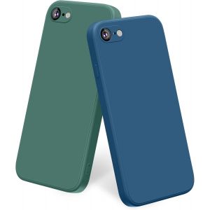2 Pack Silicone Coque Compatible Pour Iphone Se 2020 / Iphone 8 / Iphone 7 / Iphone Se 2022, Silicone Coque Avec Doublure En Microfibre Douce Protection Compl&egrave;te 4,7"", Vert Fonc&eacute;/Bleu Marine - Neuf