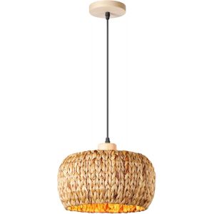 KAL-Suspension Luminaire Vintage Industrielle Lustre Rustique Abat-Jour En Rotin Lampe Suspendue Boho E27 Luminaire Plafonnier, Lampe À Suspension Pour Chambre Salon Restaurant, Ø30Cm - Neuf