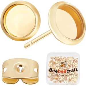 Kal-1 Bo&icirc;te De 50 Pi&egrave;ces De Boucles D'oreilles &Agrave; Tige En Acier Inoxydable Vierges Ronds Cabochons De Boucles D'oreilles Avec Plateau De 6 Mm Et 50 Fermoirs De Boucles D'oreilles Pour - Neuf