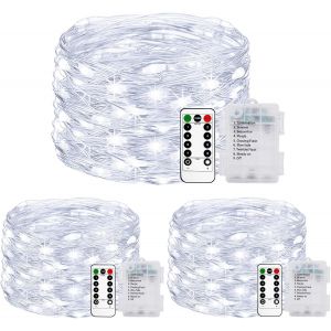 Guirlande Lumineuse A Pile 5m 50led, [Lot De 3] Guirlande Led À Pile Avec Télécommande, Étanche 8 Modes Guirlandes Lumineuse Intérieur Extérieur Pour Décor Noël Mariage Fête Chambre Blanc Froid - Neuf