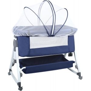 Lit Cododo B&eacute;b&eacute; Avec Matelas, Hauteur R&eacute;glable &Agrave; 6 Niveaux, Lit D'appoint Bebe Evolutif &Agrave; Roulettes, Lit De Voyage Pliable, Panier De Rangement, 0-2 Ans-80 * 40 * 100-115 Cm-Blanc Cass&eacute; - Neuf