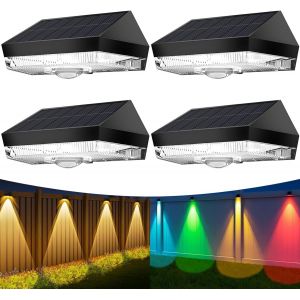 Applique Solaire Exterieur,4 Unit&eacute;s Lampe Solaire De Jardin Ext&eacute;rieure &Eacute;tanche,Blanc Froid/Lumi&egrave;re Neutre/Blanc Chaud/Rgb,10 Modes Lampe Solaire Pour Cour,Marches,Piscine,Jardin Et Cl&ocirc;ture - Neuf