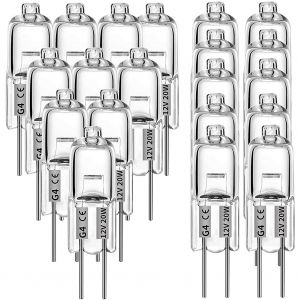 Lot de 20 Ampoules Halog&egrave;Nes G4, Ampoules Halog&egrave;Nes 20 W 12 V, Ampoule Transparente &agrave; 2 Broches, pour &eacute;Clairage de Cuisini&egrave;Re, Feux de Signalisation, Piste - Neuf