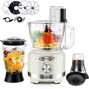 1000W Robot De Cuisine Polyvalent, 10 En 1 Robot Culinaire, Blender, Broyeur, Coupeur, R&acirc;peur, Batteur, Presse-Agrumes, Hachoir &Agrave; Viande, Capacit&eacute; De 3L, 6 Fonctions Pr&eacute;d&eacute;finies - Neuf