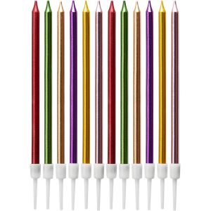 Eryi-Bougie Chandelle Longue, Bougies D'anniversaire Avec Support Multi Couleur Bougies De Gâteau Pour La Décoration Fête Mariage D'anniversaire(24 Pièces) - Neuf