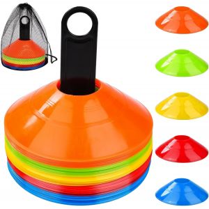 Plots De Marquage Pour Football, 50 Pièces Cônes D'entraînement De Football Cônes À Disque Avec Support De Fixe Et Poche Filet Pour Pratique Sportive Jeux - Neuf