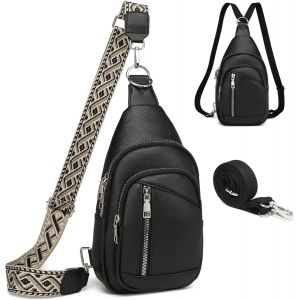 CAUC-2 en 1 Sac de Poitrine Femme Sac &agrave; Dos Pochette Banane Sacs Bandouli&egrave;re Femme PU Cuir avec 2 Sangles Amovibles et R&eacute;glable, Petit Sacoche de Sport a Main - Neuf