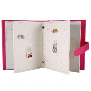 Boite De Rangement Portable Pour Boucles D'oreilles, En Cuir Pu, Avec Motif De Livre (Rose Rouge) - Neuf
