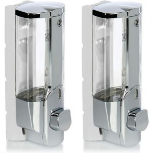 Rechargeable Mural Distributeur de Savon (Pack de 2) pour le Gel Douche et le Shampoing (Chrome) - Neuf