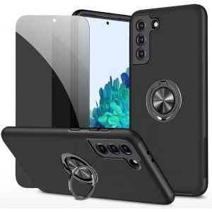 TRAHOO-Privacy Coque pour Samsung Galaxy S21 5G Housse Etui avec Anti-Espion Verre tremp&eacute; avec Support de Bague r&eacute;sistant aux Chocs r&eacute;sistant aux Rayures PC Silicone Heavy Duty-Noir - Neuf