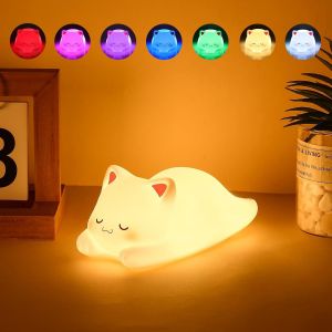 Trahoo-Veilleuse Enfant,7 Couleurs Veilleuse Chat,Veilleuses B&eacute;b&eacute; R&eacute;gler La Luminosit&eacute; Minuterie 1/3 Heure,D&eacute;coration De Chambrecadeaux Et Surprises Pour Gar&ccedil;ons Et Filles - Neuf