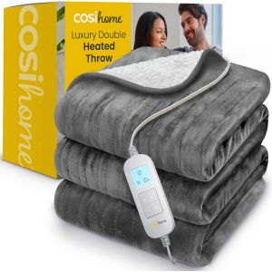 Couverture Chauffante Electrique, Plaid Chauffant Double XXL 200 x 150cm, 10 r&eacute;glages de Chaleur, Lavable en Machine, T&eacute;l&eacute;commande num&eacute;rique, Minuterie 10h - Gris Flanelle - Neuf