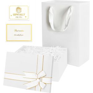 Boîte Cadeau Avec Couvercle, Boîte Cadeau D'anniversaire, Rectangulaire, Avec Ruban, Boîte Cadeau Avec Couvercle, Raffia Et Cartes De V?Ux, Pour Mariage, Anniversaire De Mariage (Blanc) - Neuf