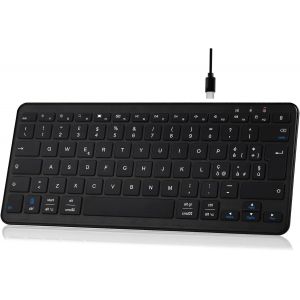 Clavier Sans Fil Bluetooth, Mini Clavier AZERTY Français, Clavier Léger Silencieux, Rechargeable USB C, 12 Raccourcis Multimédias, pour Mac, iPad, iPhone, Android, Windows-Noir - Neuf