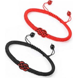 Lot De 2 Bracelets De Couple Faits À La Main - Noirs Et Rouges - Symbole De L'infini - Pour Homme Et Femme - Neuf