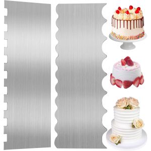 Kal-Lot De 2 Grattoirs À Gâteau En Acier Inoxydable Double Face À Rayures Ondulées Pour Mousse, Beurre, Crème, Décoration De Gâteau - Neuf