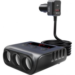 ONGI-Allume Cigare Usb Chargeur De Voiture 180W Typ C Pd Qc 3.0,Pd 30W 3 Prises Adaptateur 12V/24V Avec 6 Ports Usb Avec Affichage Led Pour Dash Cam Tablette Phone Gps - Neuf