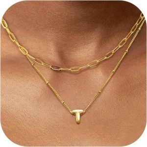 Kal-Collier Personnalisé Prénom Collier Lettre Plaqué Or 18 Carats Femme Collier Avec Initiale Pendentif Lettre Bulle A-Z Collier Prenom Personnalisé Bijoux Cadeau Femme Filles - Neuf