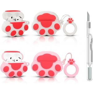 LORANKA-Lot de 2 coques pour &eacute;couteurs sans fil de 4e g&eacute;n&eacute;ration avec kit de stylo de nettoyage, &eacute;tui de charge mignon en silicone, coque de protection antichoc et mousqueton pour AirPods 4 (CTP+CTW) - Neuf