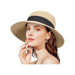 Anluke Chapeau De Paille Femme Beige - Large Bord Anti-Uv, Pliable, Taille R&eacute;glable - Neuf