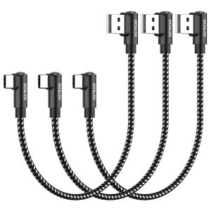JGD-C&acirc;ble USB C Coud&eacute; 30cm Pack de 3, C&acirc;ble USB C 90 Degr&eacute;s Charge Rapide 3A Nylon Tress&eacute; compatible avec iPhone 17 16, Galaxy S25 S24, PS5, iPad Pro, - Neuf
