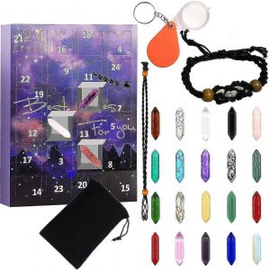 Calendrier De L¿Avent 2023-24 Jours Kit De Cristal Et De Pierre De Guérison Avec Collier En Cristal Et Porte-Bracelet - Neuf