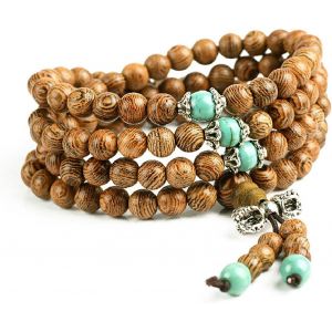 Eryi-108 Bracelet En Bois Naturel Avec Perles De 8 Mm - Bracelet Bouddhiste Tibétain Mala - Collier Élastique Pour Prière Et Méditation - Neuf